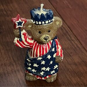 Vtg Candle Brown Bear Lady Liberty USA Flag Claire's Unlit 4 1/4" 1998 Patriotic